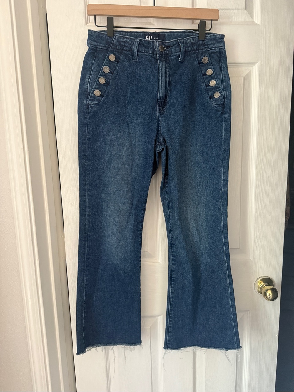 Gap ’70s Flare Sailor Button Jeans Medium Wash Blue Size 8 / 29R